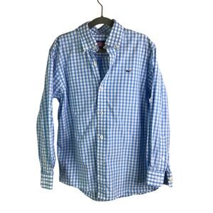 Vineyard Vines Button Down Shirt Boys Sz S 8-10 Light Blue Whale Shirt Gingham